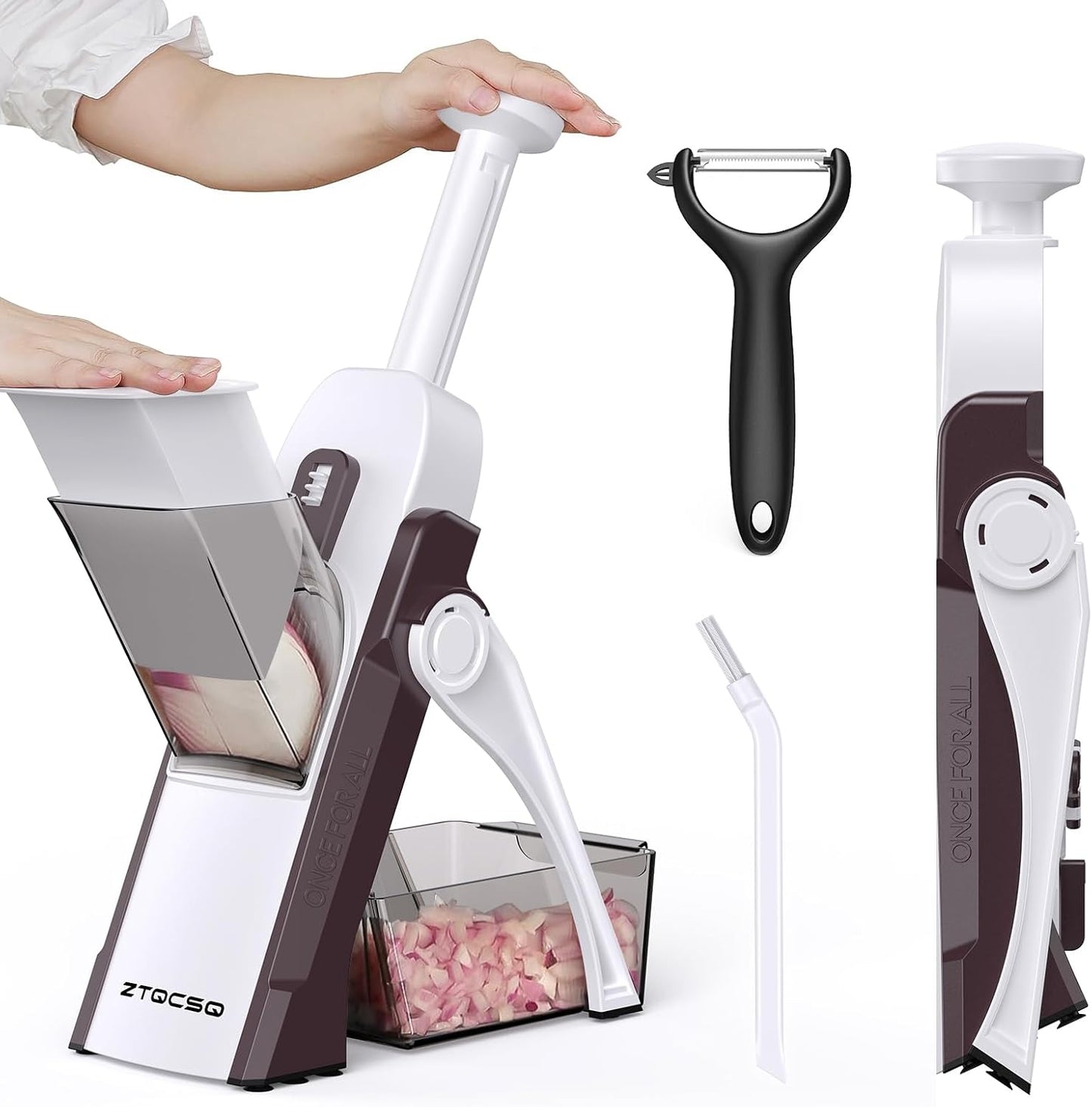 5 in 1 Safe Mandoline Slicer for Kitchen, Safe Vegetable Chopper, Paring Knife, Adjustable Thickness, Easy to Clean, Vegetable Slicer, Slicing, Strips, Shredding, Dicing, Chop (Black Knight)
