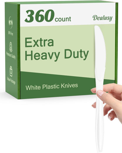 Dealusy 360 Count Extra Heavy Duty Clear Plastic Knives Disposable, BPA-Free, Heat Resistant, Solid and Durable Disposable Knives Bulk, Premium Plastic Knives heavy duty for Party Supply