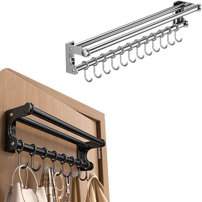 Hanging Wall Mount knife Wall Mount, Space-Saving Knife Rack with Hooks, Kitchen Organizer Storage Shelf for Utensils Spatula Spoon, Kitchen Utensil Hanger (Silver, 50CM+10Hooks)