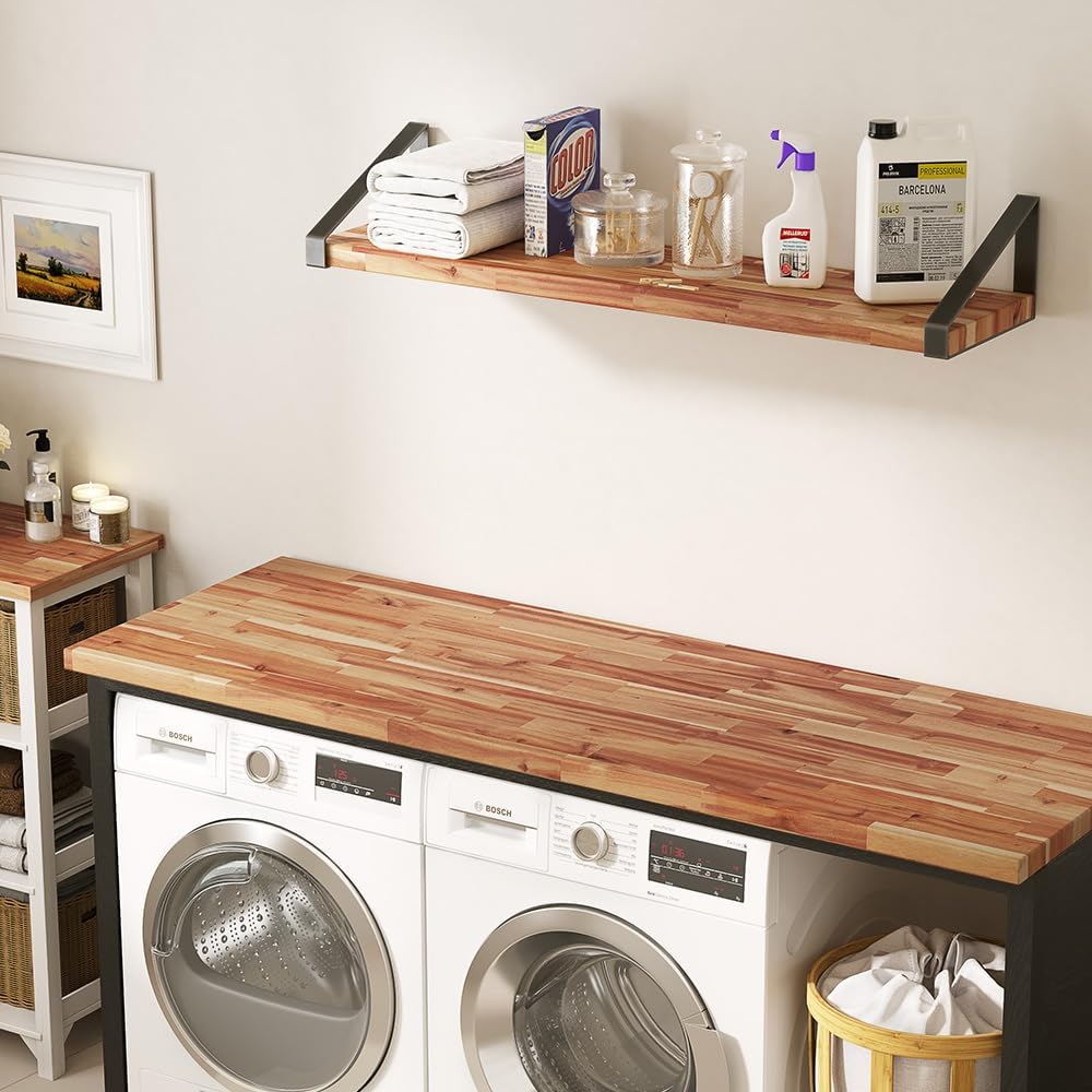 60''L x 25''W x 1.5''Th Acacia Premium Solid Wood Butcher Block Countertop, Butcher Block Table Top for DIY Washer Dryer/Island/Kitchen Countertop (Unfinished)