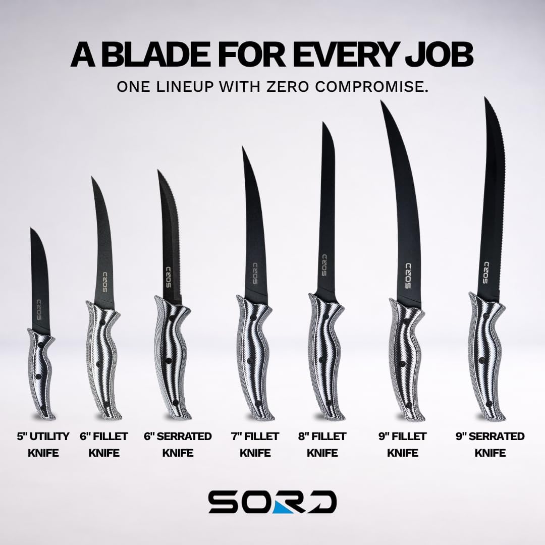 SORD Fillet Knife - 5-9" Filet Knives For Fish - Razor Sharp Boning Knife - Saltwater and Freshwater Fishing - Includes Kydex Sheath - Full Tang Blades | G10 Non Slip Grip | Corrosion Resistant