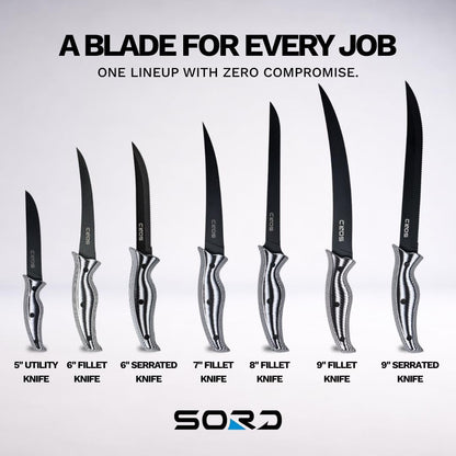 SORD Fillet Knife - 5-9" Filet Knives For Fish - Razor Sharp Boning Knife - Saltwater and Freshwater Fishing - Includes Kydex Sheath - Full Tang Blades | G10 Non Slip Grip | Corrosion Resistant