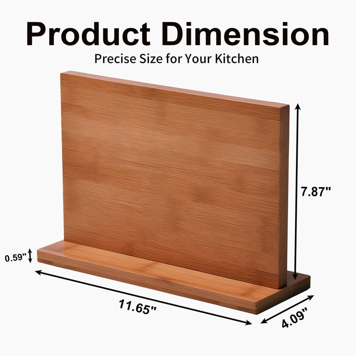 Bamboo magnetic knife holder - Double-Sided magnetic knife block with Strong Magnets, Space-Saving knife magnetic strip for Kitchen Countertop, Multipurpose knife organizer