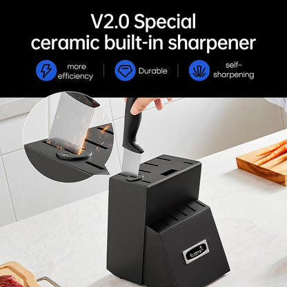 Kuisine Knife Set 15 pieces High Carbon Stainless Steel Professional Kitchen Knife block set with Sharpener Black