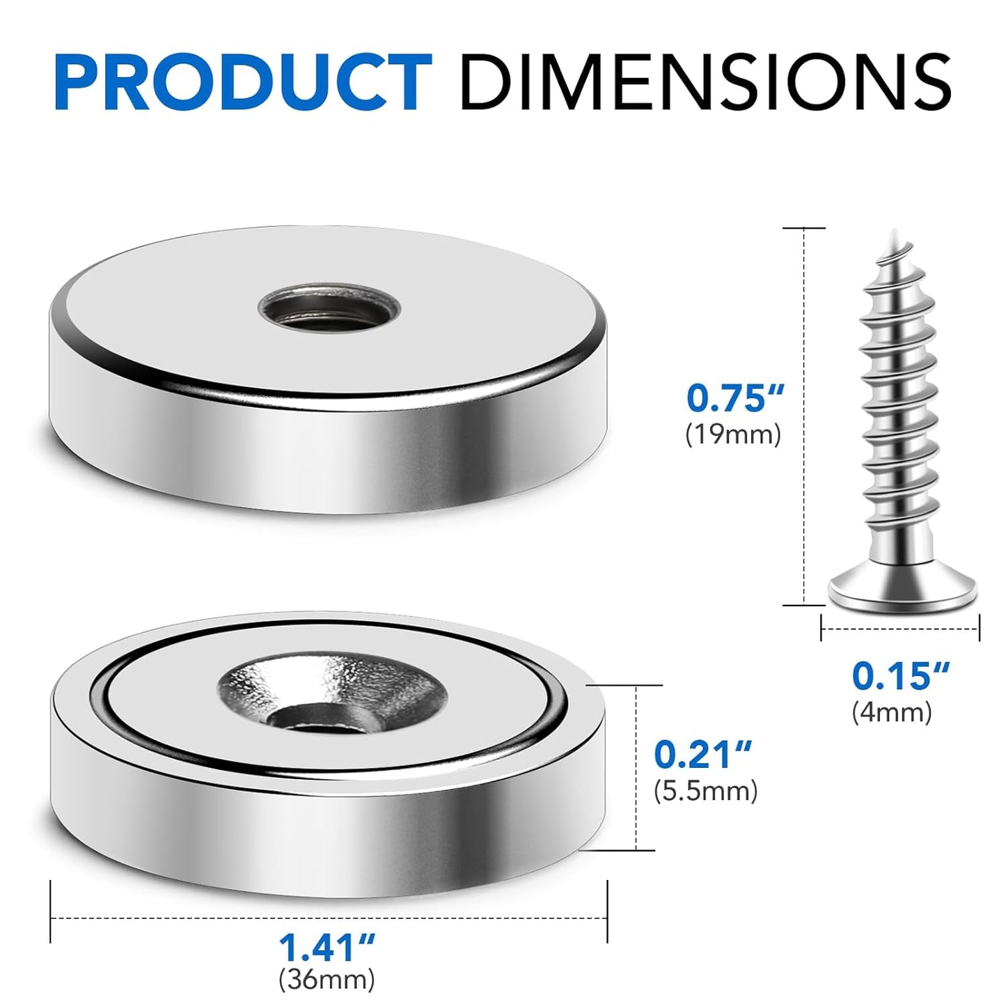 MIKEDE 12 Pack Neodymium Bar Magnets, 70LB Strong Rare Earth Mounting Magnet Heavy Duty, Rectangular Magnet with Countersunk Hole and Steel Capsule, Magnets Strips for Home, Garage - 2.36x0.53x0.2in