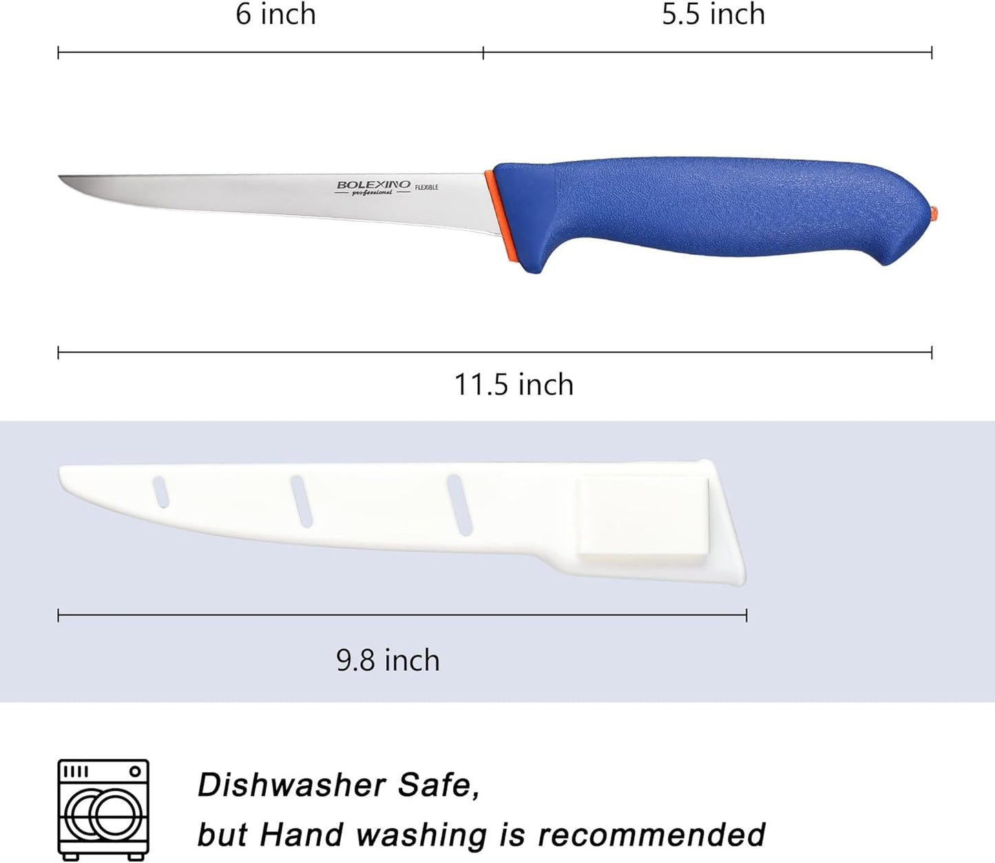 6 Inch Flexible Curved Boning Knife With Non-Slip Softgrip & Sharp Blade For Meat or Fish Deboning Filleting, For Kitchen Home Restaurant, X50CrMoV15 Stainless Steel