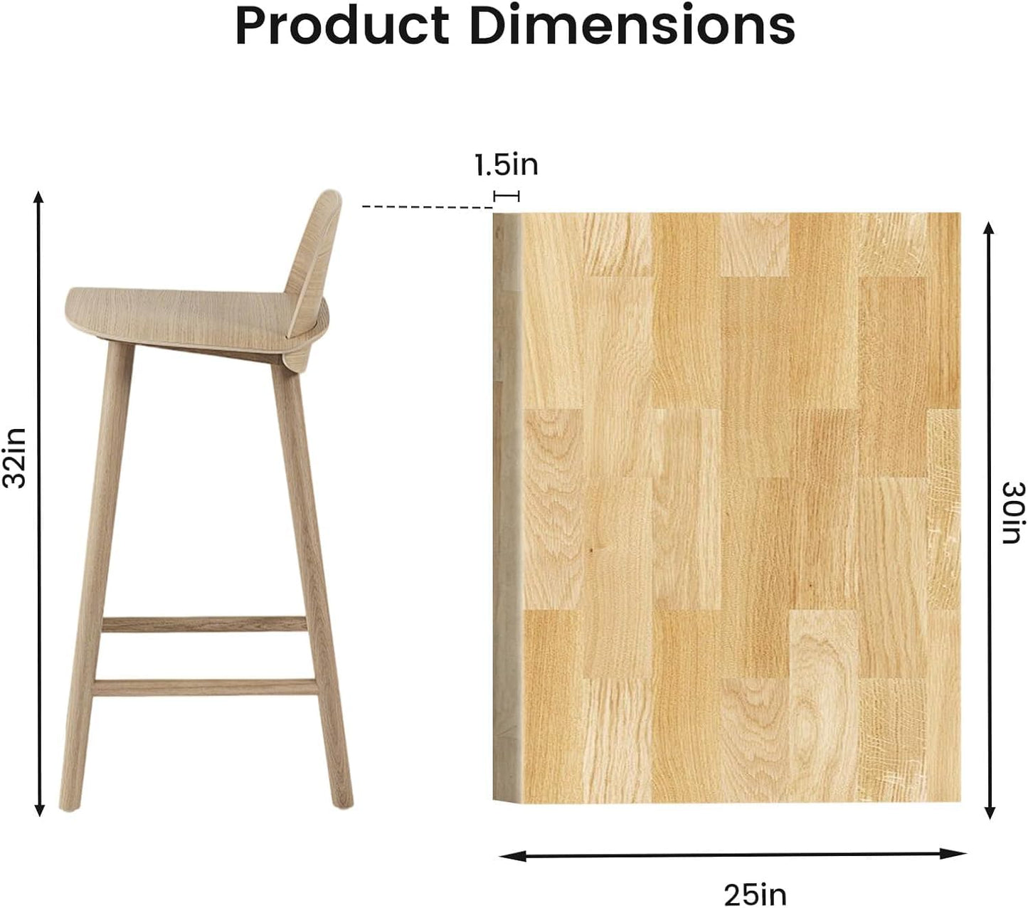 18"x25" Butcher Block Countertop Island, 1.5FT Unfinished Solid Birch Wood DIY Countertop, Durable Counter Table Tops for Kitchen Bar, Workshop, Laundry Counters Dining Room Tables 1.5"Thick