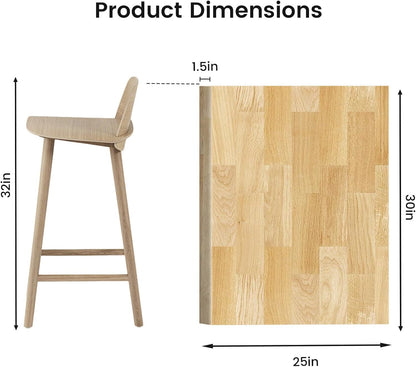 18"x25" Butcher Block Countertop Island, 1.5FT Unfinished Solid Birch Wood DIY Countertop, Durable Counter Table Tops for Kitchen Bar, Workshop, Laundry Counters Dining Room Tables 1.5"Thick