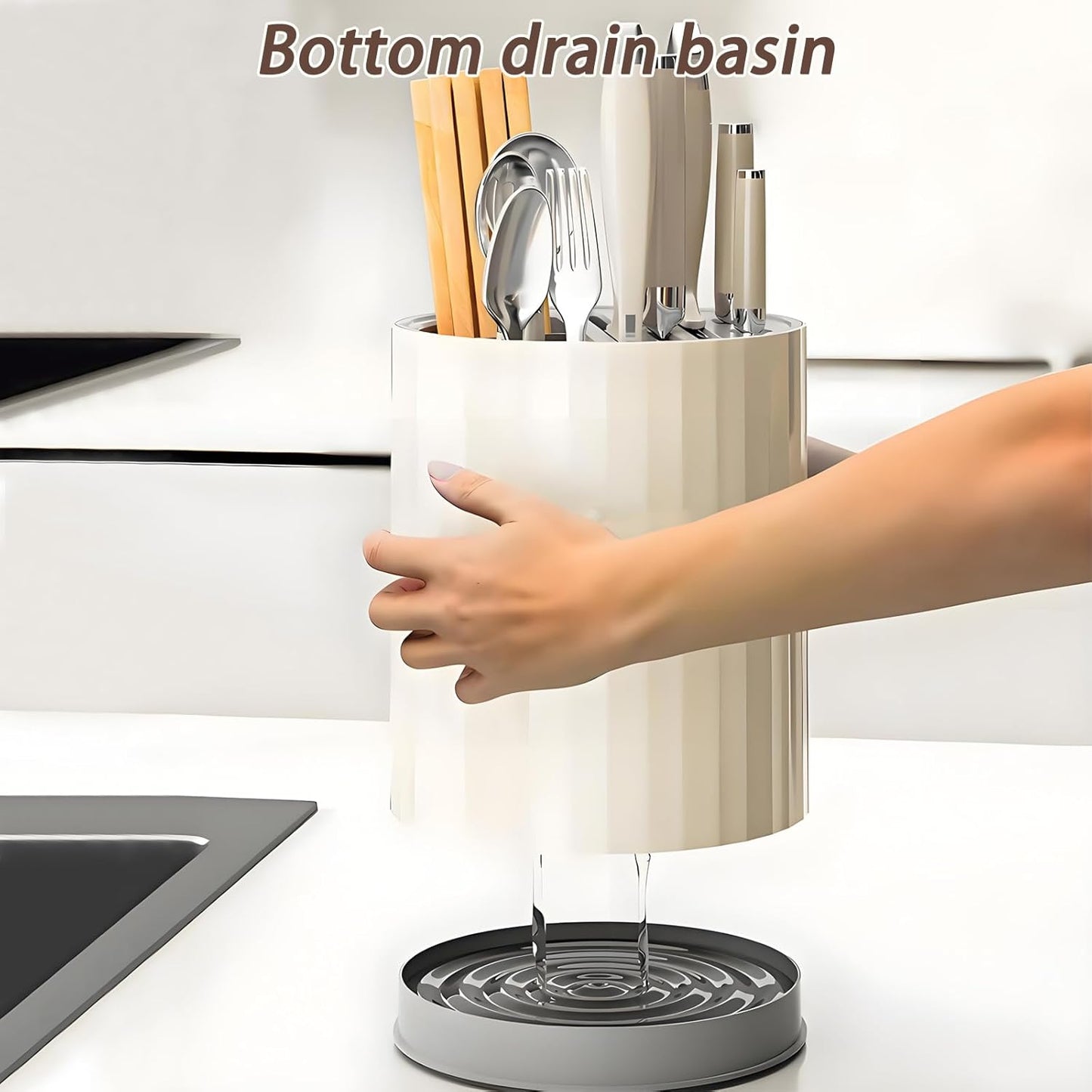 Knife Holder and Utensil Holder - Modern Rectangular Design Universal Knife Block and Kitchen Utensils Organizer for Counter-top Easy Cleaning Detachable Kitchen Knife Storage