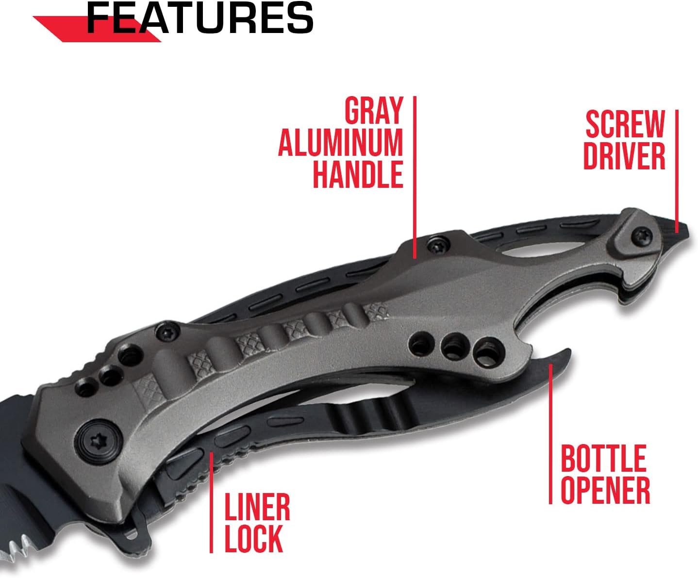 Tac-Force Folding Pocket Knife, 3.25-inch Serrated Blade, Orange Aluminum Handle, 7.75-inch Overall Length TF-705EM
