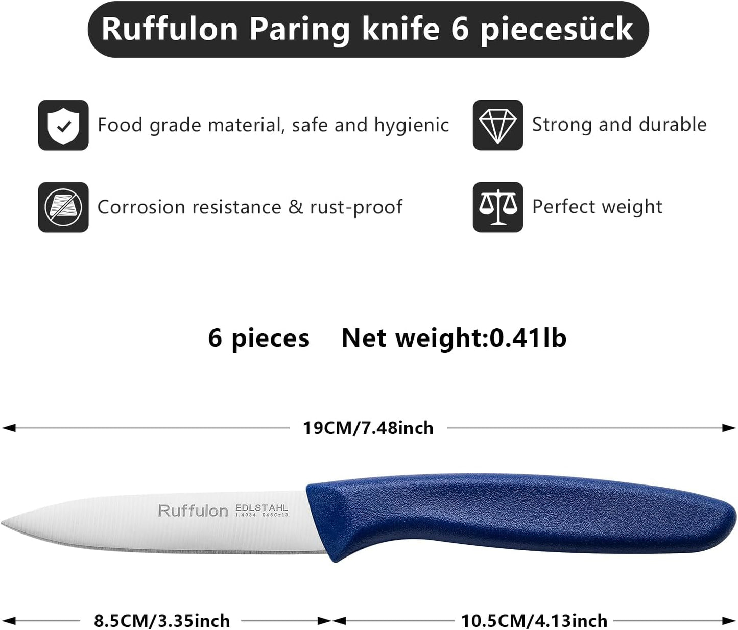 Paring Knife Fruit Knife Set (6 Pieces), Ultra Sharp Stainless Steel Vegetable and Fruit Knife with PP Plastic Ergonomic Handle for Cutting Fruits and Vegetables.Multi.
