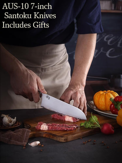 Japan Aichi AUS10 Triple Layer Composite Steel 8-inch Chef's Knife,Gyuto，Meat Cleavers，G10 Handle, Forged Kitchen Knife，Black Walnut Knife Sheath Set