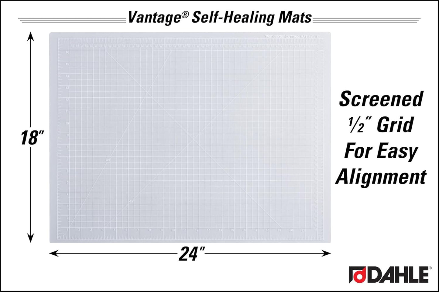 Dahle Vantage 10680 See-Through Premium Self-Healing Cutting Mat, 9"x12", 1/2" Grid, 5 Layers for Max Healing, Perfect for Crafts & Sewing, Clear