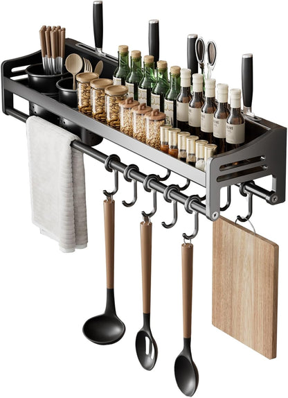 utensil hanger, wall mounted kitchen rail with hooks, waterproof hooks for kitchen utensils, easy installation without drilling (19.7 inches, Cup, 1)