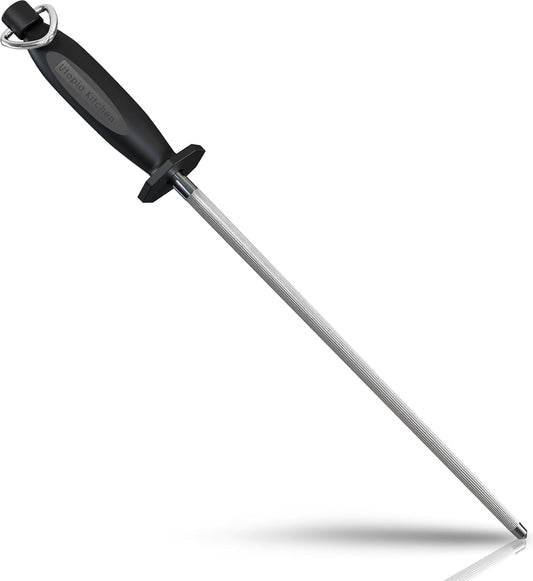 Utopia Kitchen Knife Sharpener Rod 12 Inch, Professional Honing Rod for Knife Sharpening with Hanging Hook, Black