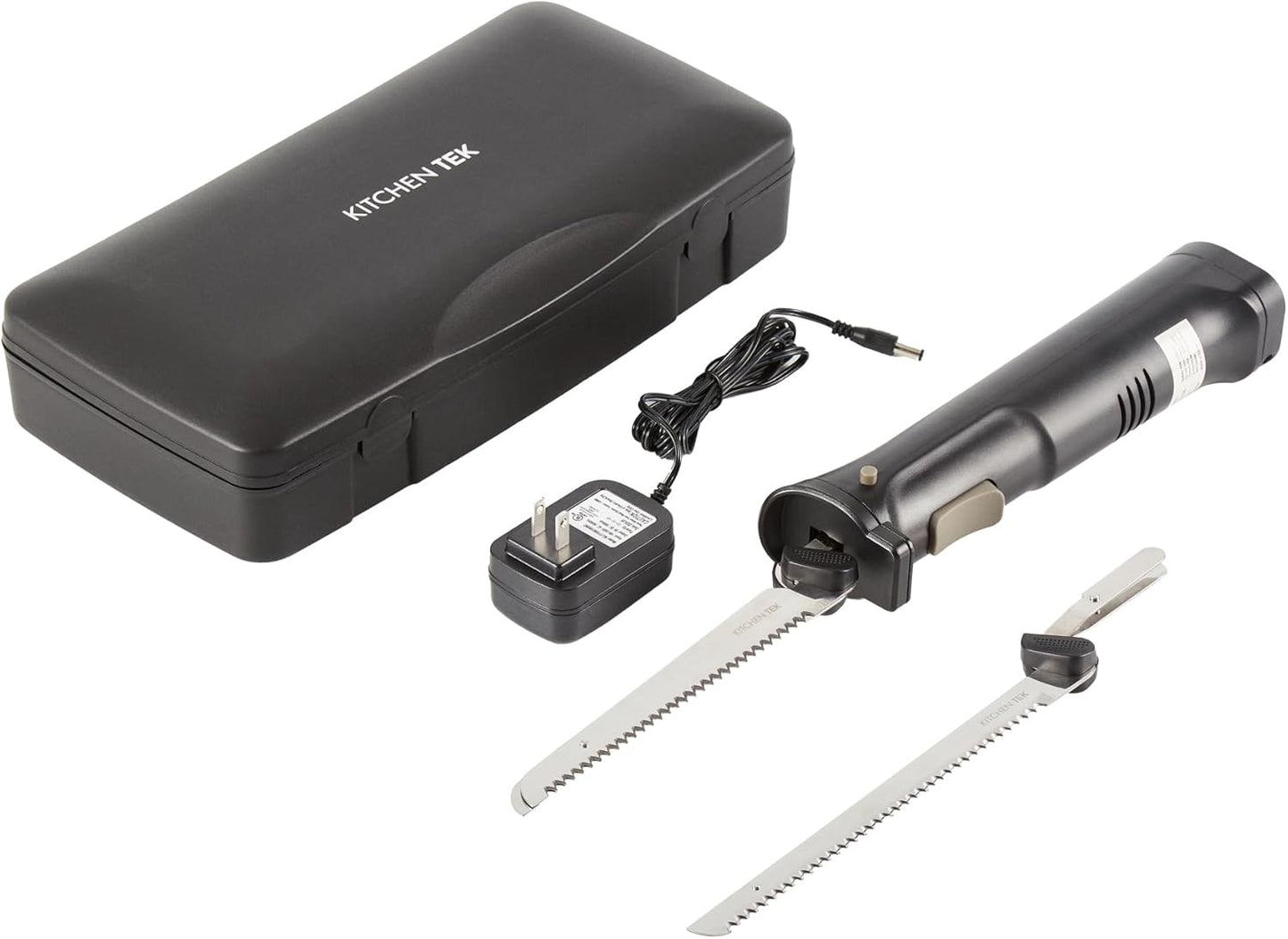 Restaurantware-Kitchen Tek Electric Knife Set, 1 Electric Knife With Motorized Handle - Includes 1 Bread and 1 Carving Tool, 1 Case, Black Plastic Food Cutter With Stainless Steel Blades