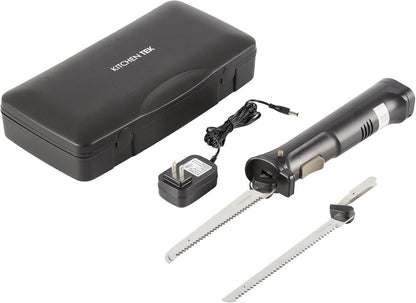 Restaurantware-Kitchen Tek Electric Knife Set, 1 Electric Knife With Motorized Handle - Includes 1 Bread and 1 Carving Tool, 1 Case, Black Plastic Food Cutter With Stainless Steel Blades