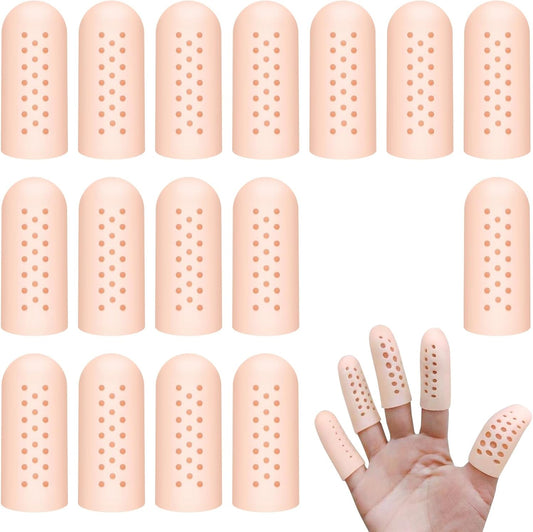 Chedin 16Pcs Gel Finger Cots with Air Holes,Breathable Protectors for Finger Tips - Ideal for Wound, Cracking,Writing & Housework,Multi - Scene Hand Care