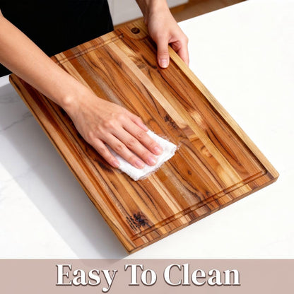 Teak Wood Cutting Board 18" x 14" x 0.6", 2-Piece Set for Kitchen Meat & Food Prep - Large Thin Edge Grain, Deep Juice Groove, Lightweight Solid Hardwood, Non-Toxic, BPA Free by New M Way