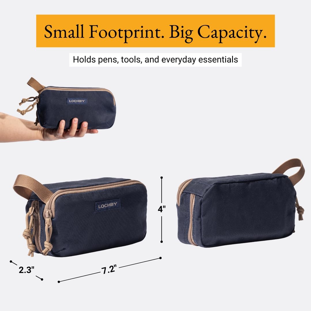 LOCHBY® Venture Pouch | Multipurpose Tactical Tool Bag | Water Resistant Waxed Canvas | Dual-Sided Zipper Pouch | for Motorcycle, Bike, EDC, Pen, Pencil, Art, Tech & Travel