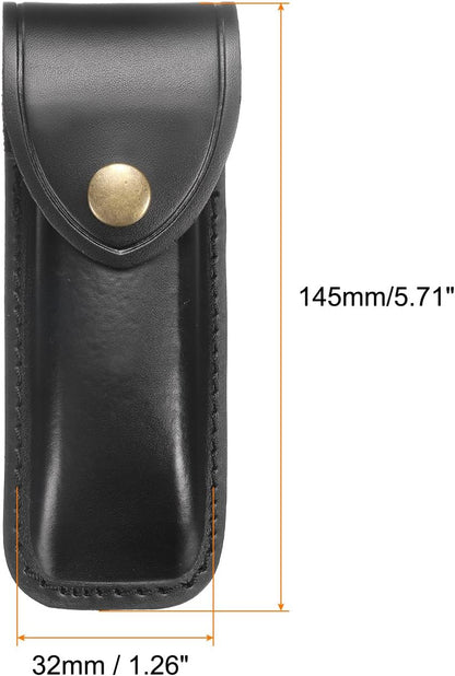 HARFINGTON Leather Knife Sheath 5.71" Leather Pocket Knife Sheath with Hole for Folding Knife Camping Hunting Outdoors, Black