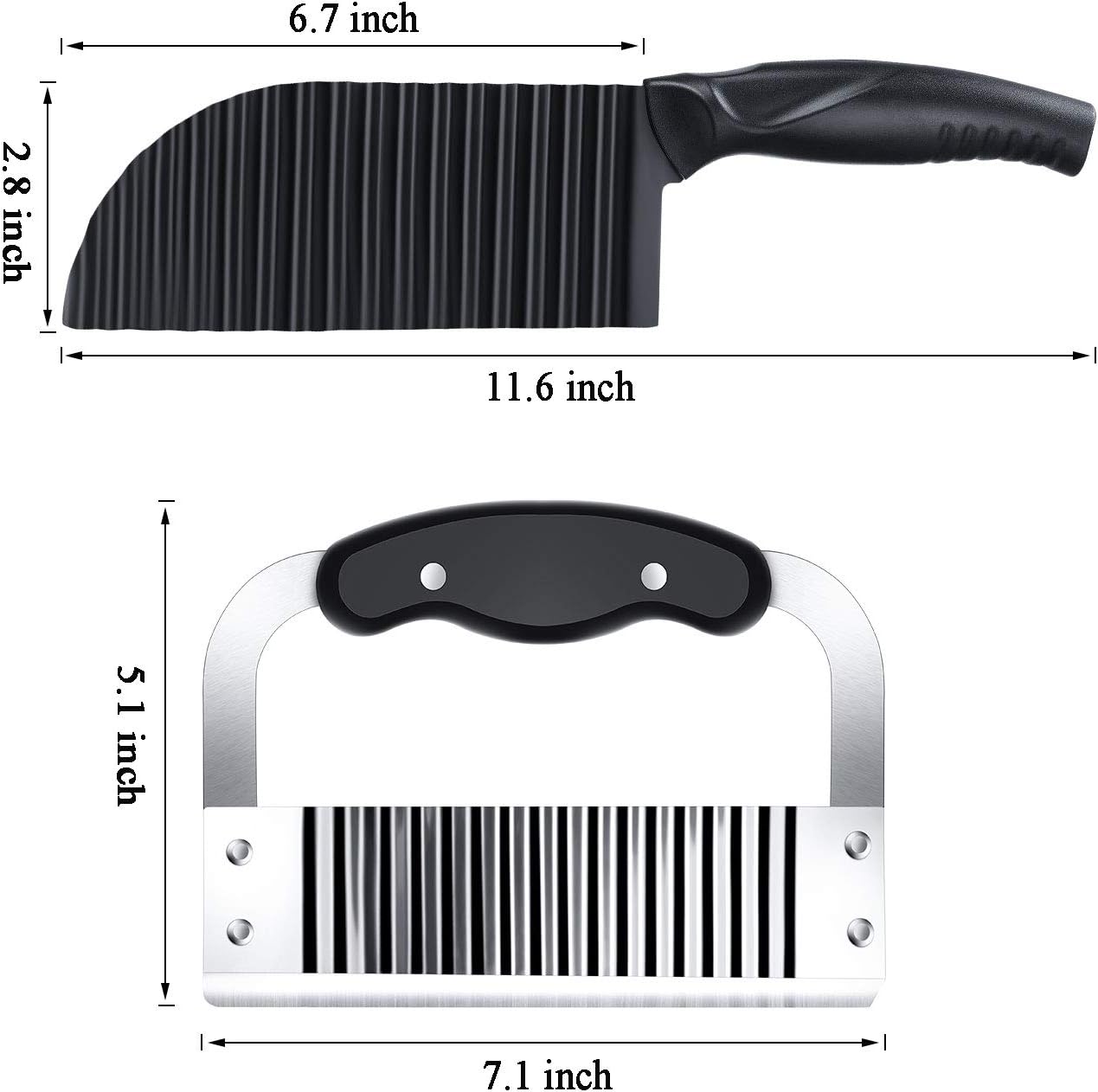 Patelai 2 Pcs Crinkle Cutter Set for Potato Vegetable French Fry, Stainless Steel Blade Wavy Slicer, Wavy Crinkle Cutting Tool Salad Chopping Knife Soap Fruit French Fry Slicer(Plastic Handle,Black)