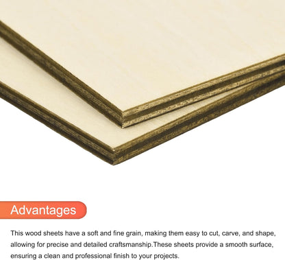 MECCANIXITY 10pcs Basswood Sheet 4 x 4 x 3/8 Inch Unfinished Wood Boards Plywood for Crafts Laser Cutting with Smooth Surfaces