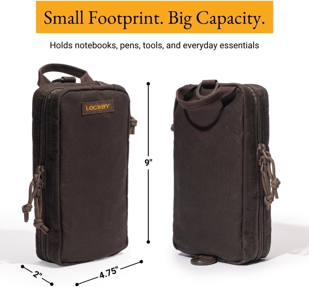 LOCHBY® Venture Pouch | Multipurpose Tactical Tool Bag | Water Resistant Waxed Canvas | Dual-Sided Zipper Pouch | for Motorcycle, Bike, EDC, Pen, Pencil, Art, Tech & Travel
