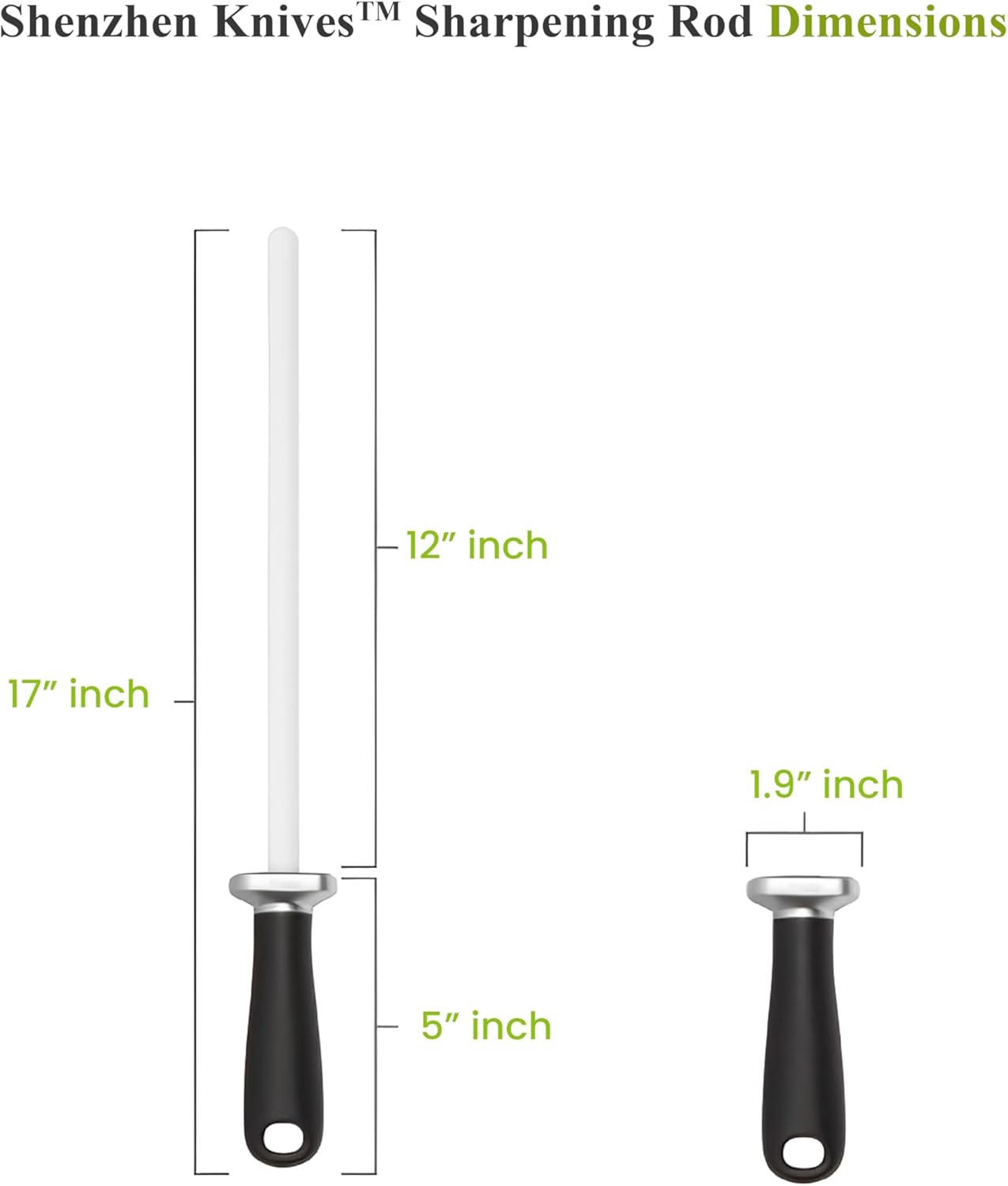 Shenzhen Knives White Ceramic Knife Sharpener Honing Rod: Best Professional Knife Sharpening Tool.12 Inch Honing Stick, Ceramic Honing Rod for Chef's Knife and Kitchen Knife