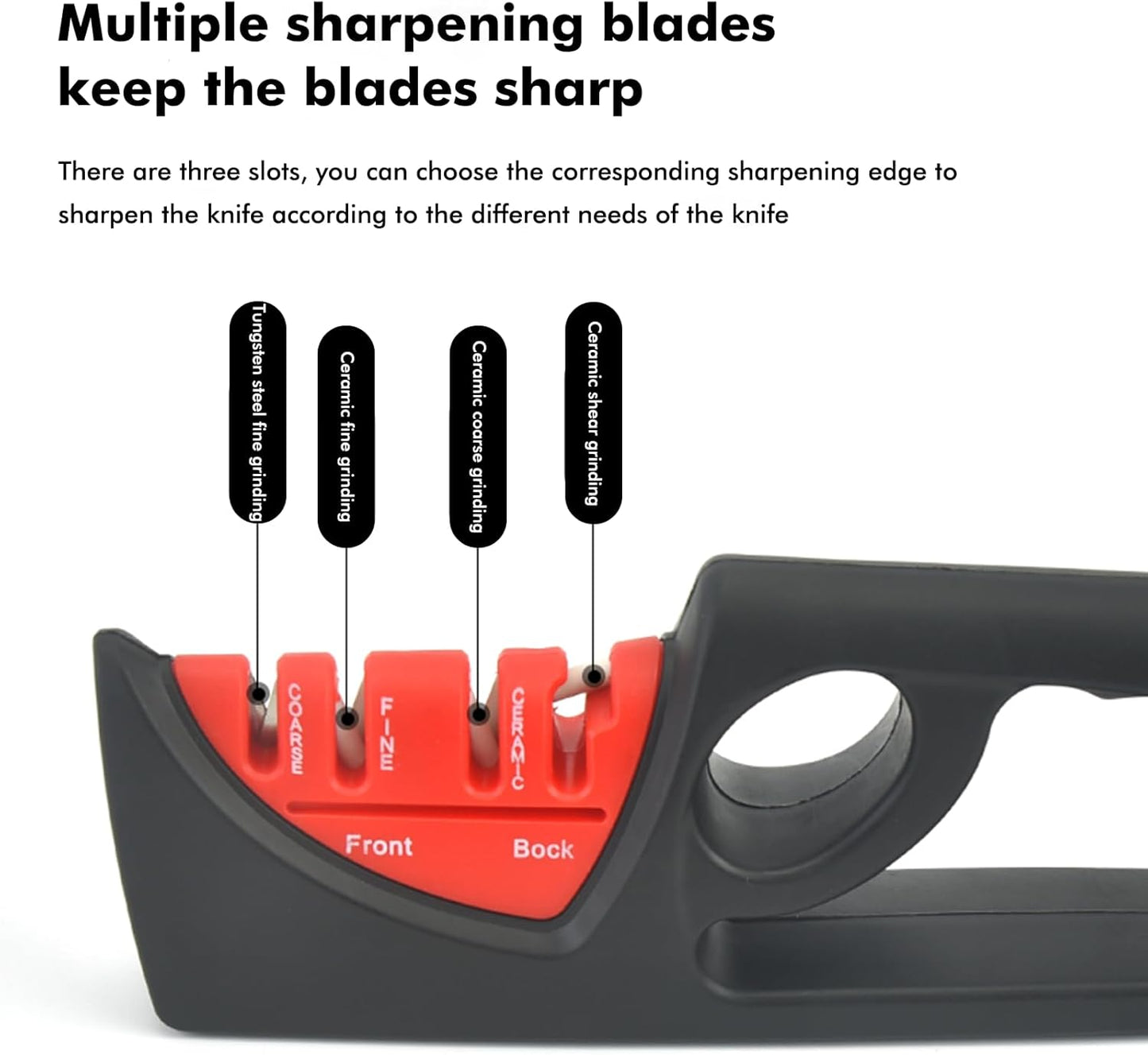 NileHome 4-in-1 Knife Sharpener, Professional kitchen knife sharpeners are suitable for steel knives, fruit knives, scissors, and all kinds of knives—Black Red