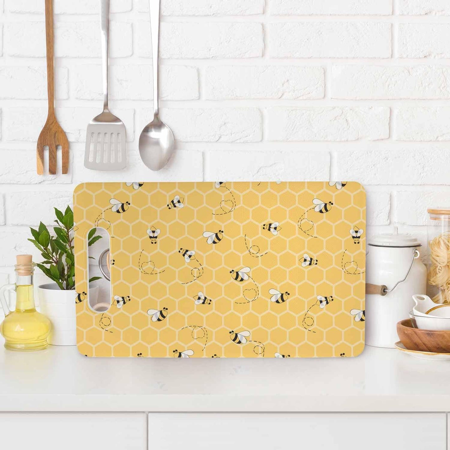 Coffee Set Cutting Board with Handles Coffee Maker Muffin Cup Flower Hot Drink Love Cutting Boards Plastic Safe Chopping Board for Kitchen 16" x 10" x 0.24"
