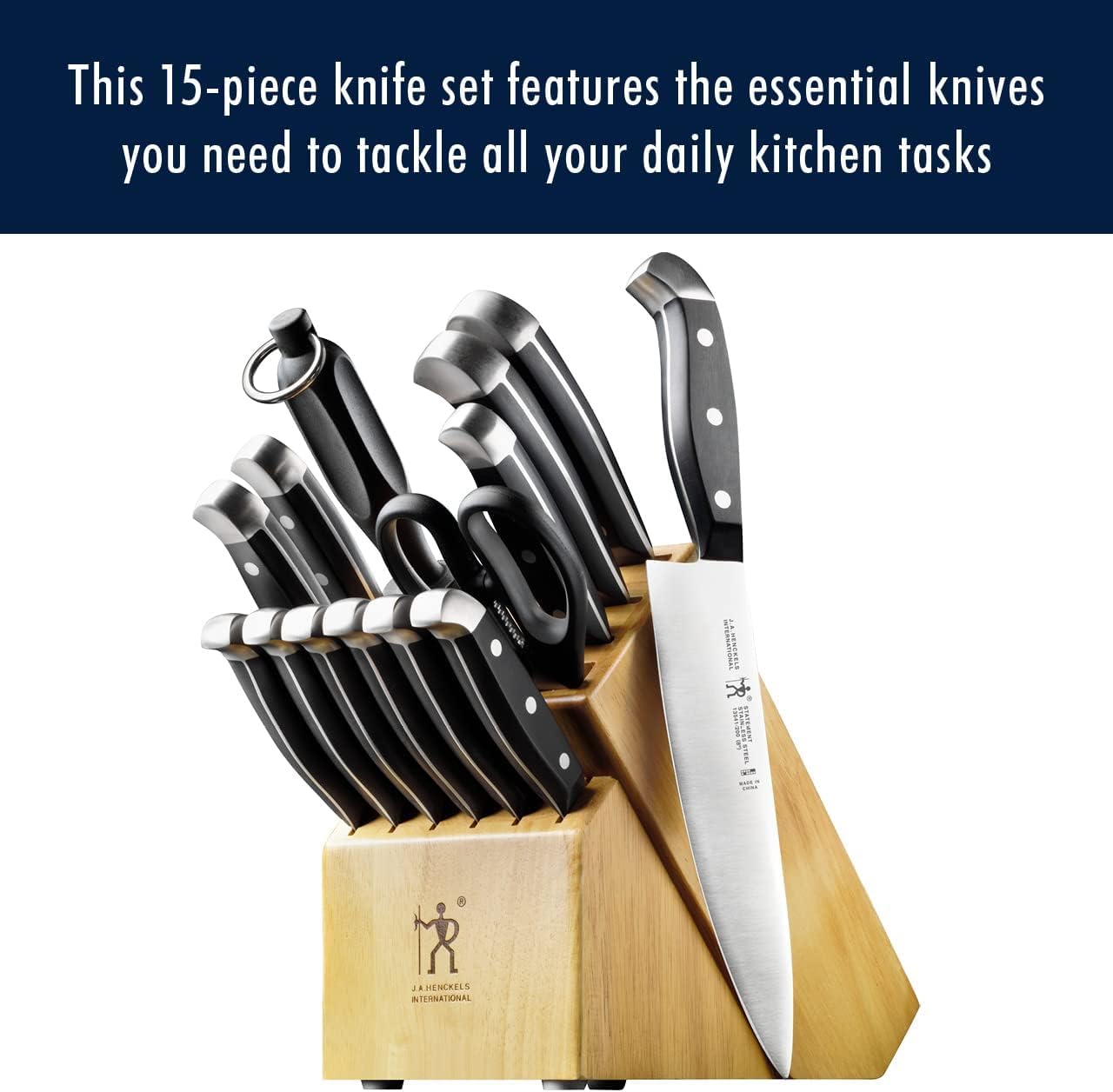 HENCKELS Statement Razor-Sharp 15-Piece White Handle Knife Set with Block, German Engineered Knife Informed by over 100 Years of Mastery