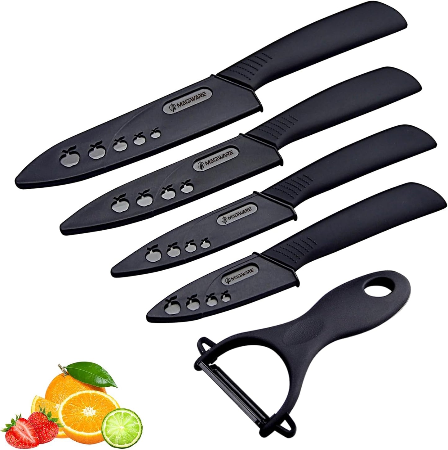 Magiware Ceramic Knives, Ceramic Knife Set with Sheaths Cover -Sharp Longer Never Rust (include 6 Inch Chef Knife, 5inch Utility Knife, and 4 Inch Paring Knife