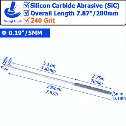 Garhgi 0.177" (4.5mm) Cylinder Hone Brush, 240 Grit Silicon Carbide Abrasive Nylon Spheres for Metal Stainless Steel Cast Iron Deburring Deglazing Surface Finishing Small Diameters