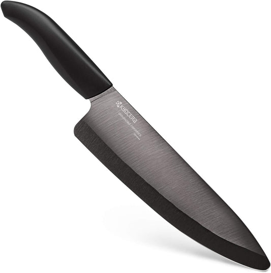 Kyocera Advanced Ceramic Revolution Series 6-inch Nakiri Vegetable Cleaver, Black Handle, White Blade