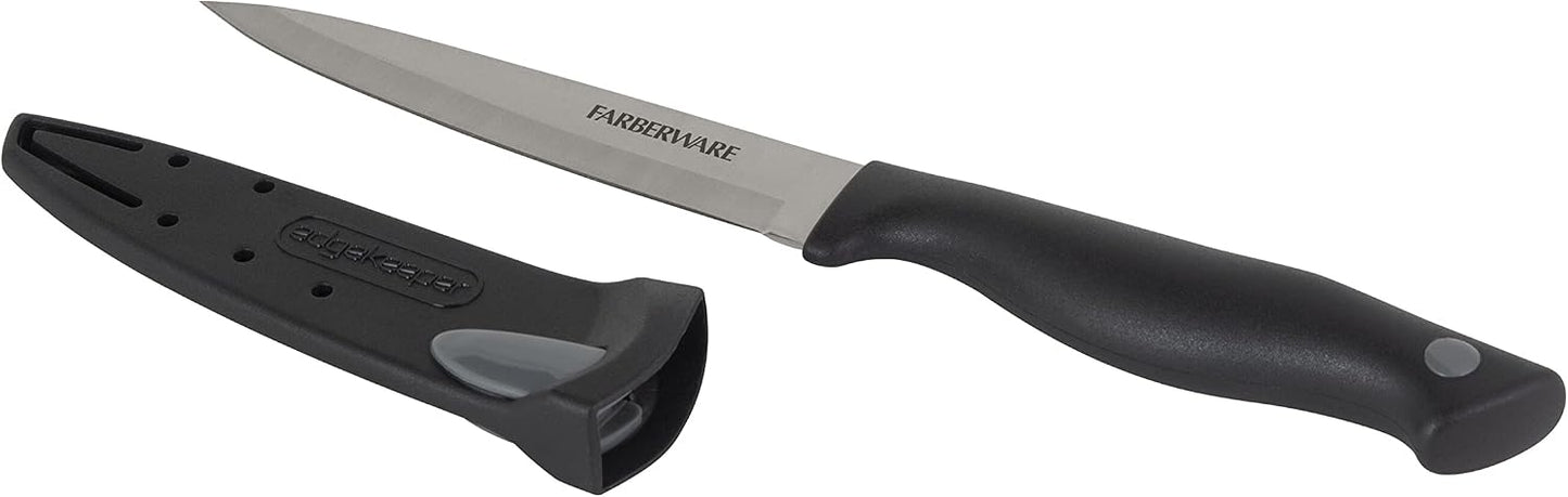 Farberware EdgeKeeper 6 Inch Chef Knife with Self-Sharpening Blade Cover, High-Carbon Stainless Steel Kitchen Knife for Slicing, Dicing, and Mincing