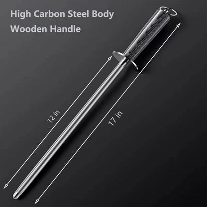 12-Inch Professional Knife Sharpener Rod – High Carbon Steel Honing Rod, Magnetized Safety, Colorful Wood Handle, Quick Blade Edge Restoration for Chef, Hunting & Household Knives