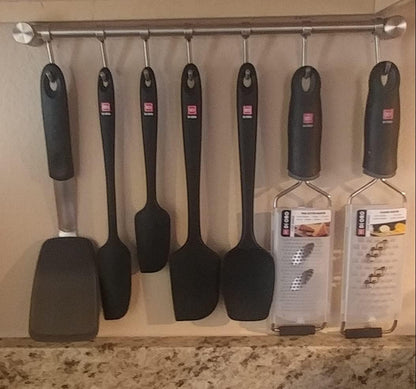 Audmore Kitchen Utensil Rack 2 Pack, 15.6 Inch Pots and Pans Hanging Rack Wall Mounted, 304 Stainless Steel Lid Cooking Utensil Hanger, 7 Sliding Hooks for Spatula Spoon, Measuring Cups, Coffee Mug