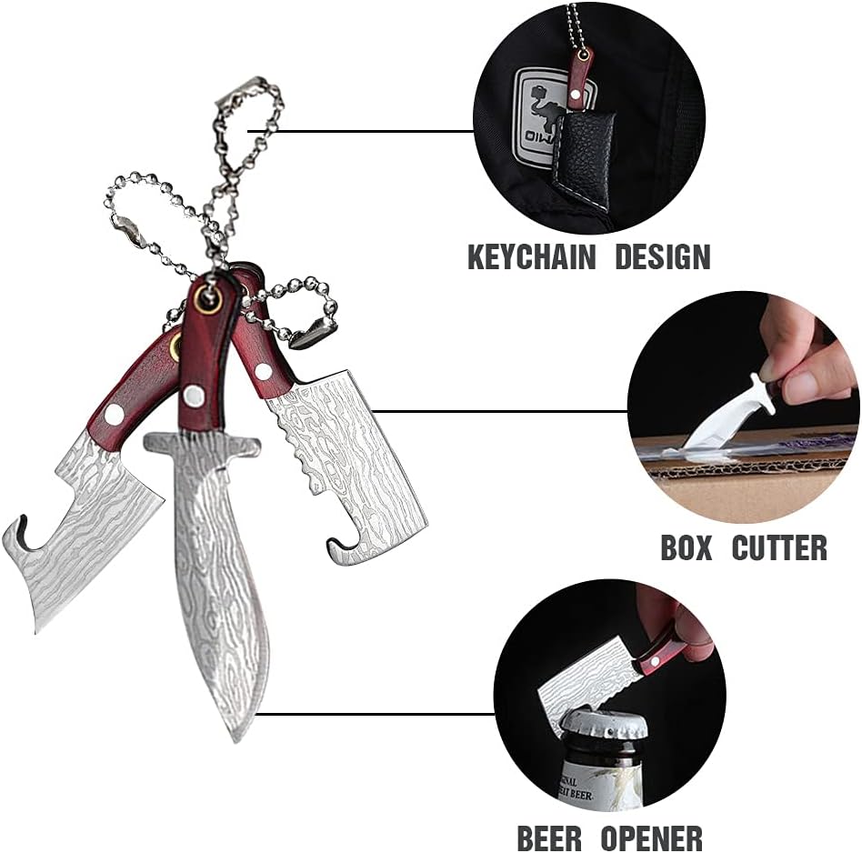Damascus Pocket Knife Set Mini Chef Tiny Cleaver for Package Opener Box Cutter - of 4