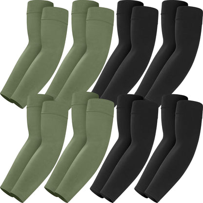 Mochabao 8 Pairs Soft Arm Sleeves, UV Sun Protection Cooling Compression Arm Covers for Outdoor Work, Sports, Men & Women