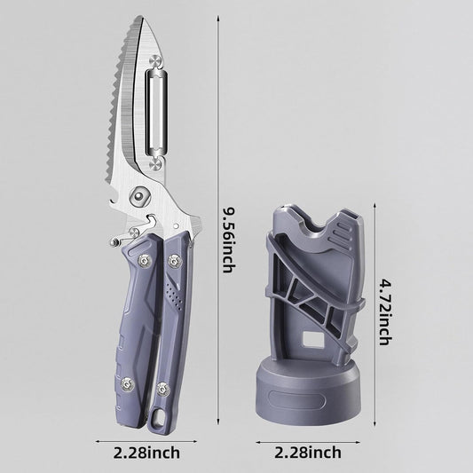 Heavy Duty Poultry Shears - Professional Kitchen Scissors Multi-Function Stainless Steel Kitchen Shears with Spring Load, Safety Lock, Non-Slip Handle & Magnetic Stand (1-Pack, Gray)