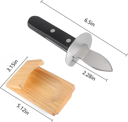 Oyster Shucker Set - Professional Stainless Steel Oyster Shucking Kit with Wooden Holder, Safe Shell Opener Tool for Kitchen, Seafood Restaurant, Home Use