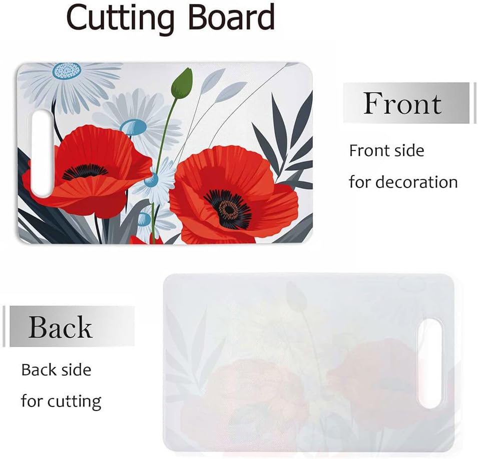 Coffee Set Cutting Board with Handles Coffee Maker Muffin Cup Flower Hot Drink Love Cutting Boards Plastic Safe Chopping Board for Kitchen 16" x 10" x 0.24"