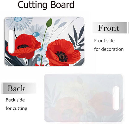 Coffee Set Cutting Board with Handles Coffee Maker Muffin Cup Flower Hot Drink Love Cutting Boards Plastic Safe Chopping Board for Kitchen 16" x 10" x 0.24"