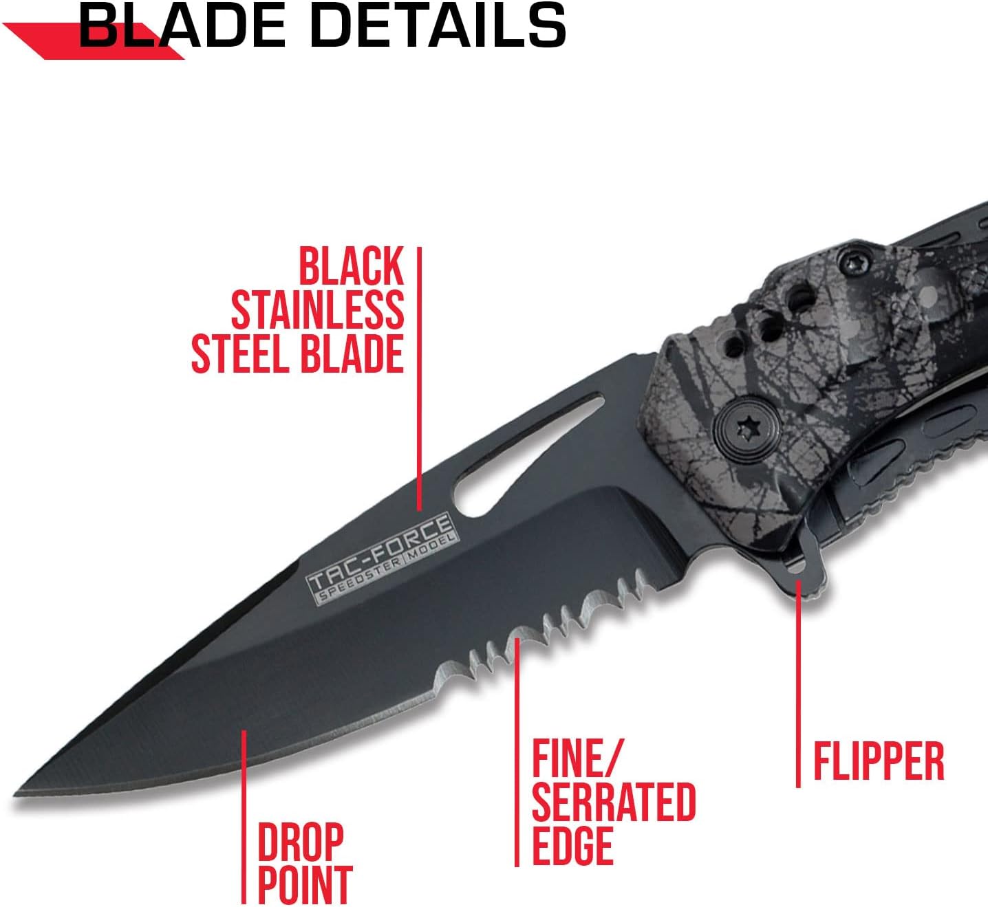 Tac-Force Folding Pocket Knife, 3.25-inch Serrated Blade, Orange Aluminum Handle, 7.75-inch Overall Length TF-705EM