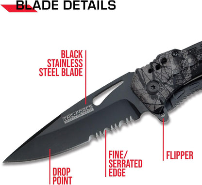Tac-Force Folding Pocket Knife, 3.25-inch Serrated Blade, Orange Aluminum Handle, 7.75-inch Overall Length TF-705EM