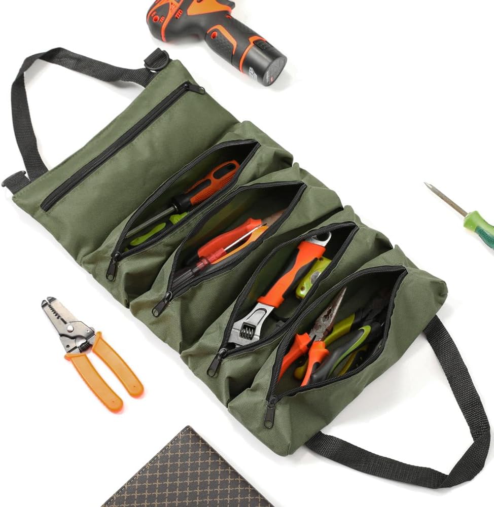 Heavy Duty Roll Up Tool Bag - 5-Pocket Handtools Roll Organizer | Waterproof Tool Pouch Tools Roll Bag for Handheld Convenience | Durable handbag for Men Professional Rolling Handba