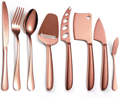 Copper Cheese Knives Set 7 Pieces Stainless Steel Kitchenware Utensils Gadgets 7 Pieces Cheese Knife,Cheese Spreader,Cheese Forks,Cheese Slicer,Cheese Cutter,Butter Knife