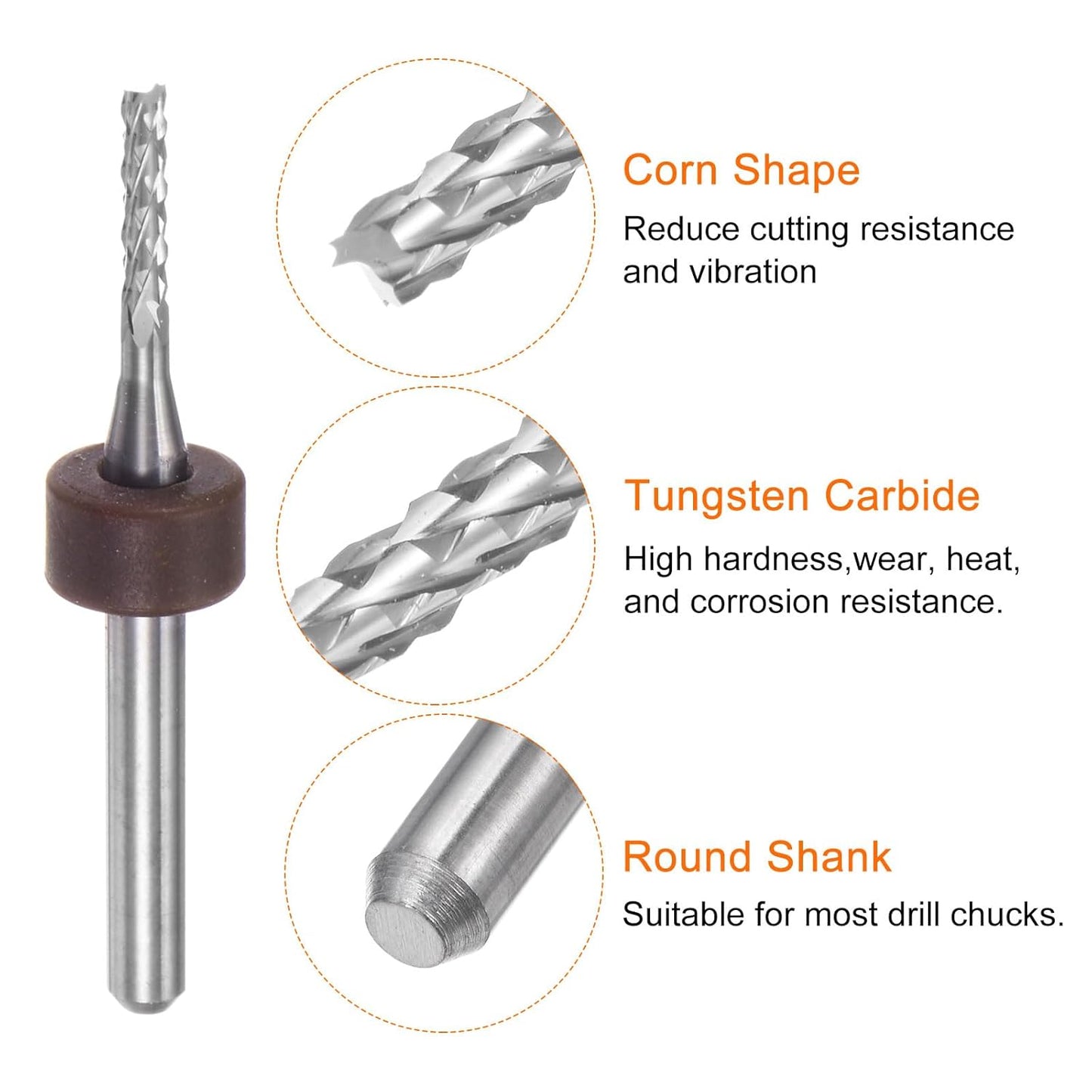 HARFINGTON 10pcs End Mill Bits 0.8mm Solid Carbide CNC Router Bits Engraving Cutter Tools for PCB Circuit Board Milling Machine Wood Carving, 1/8" Straight Shank