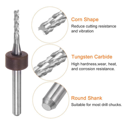 HARFINGTON 10pcs End Mill Bits 0.8mm Solid Carbide CNC Router Bits Engraving Cutter Tools for PCB Circuit Board Milling Machine Wood Carving, 1/8" Straight Shank
